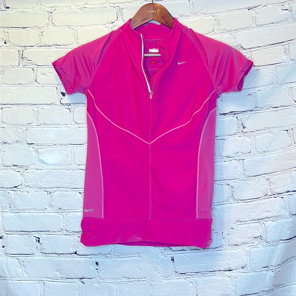 Nike Pink Collarless Quarter Zip Short Sleeve Athletic Top Size Small